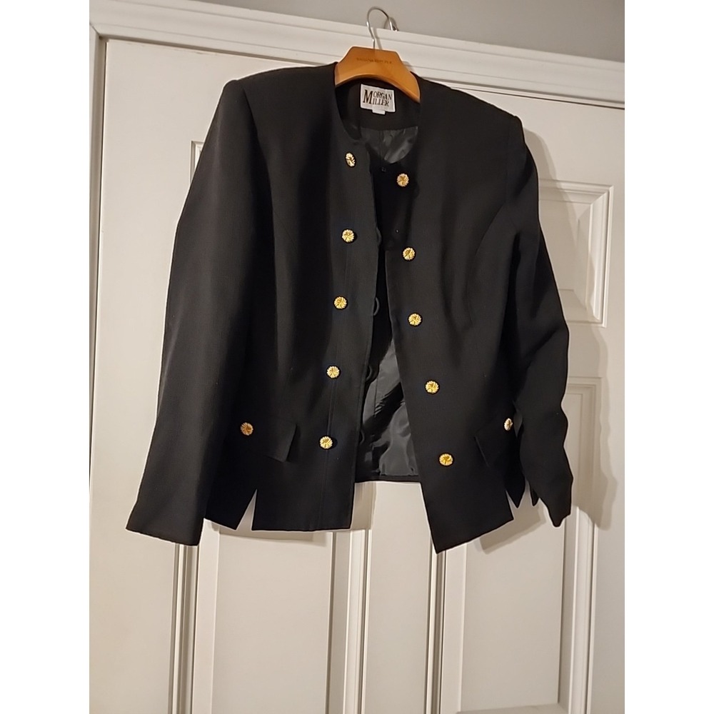 Morgan Miller Blazer Women Size 8 Black Gold Buttons Nautical Vintage Old Money